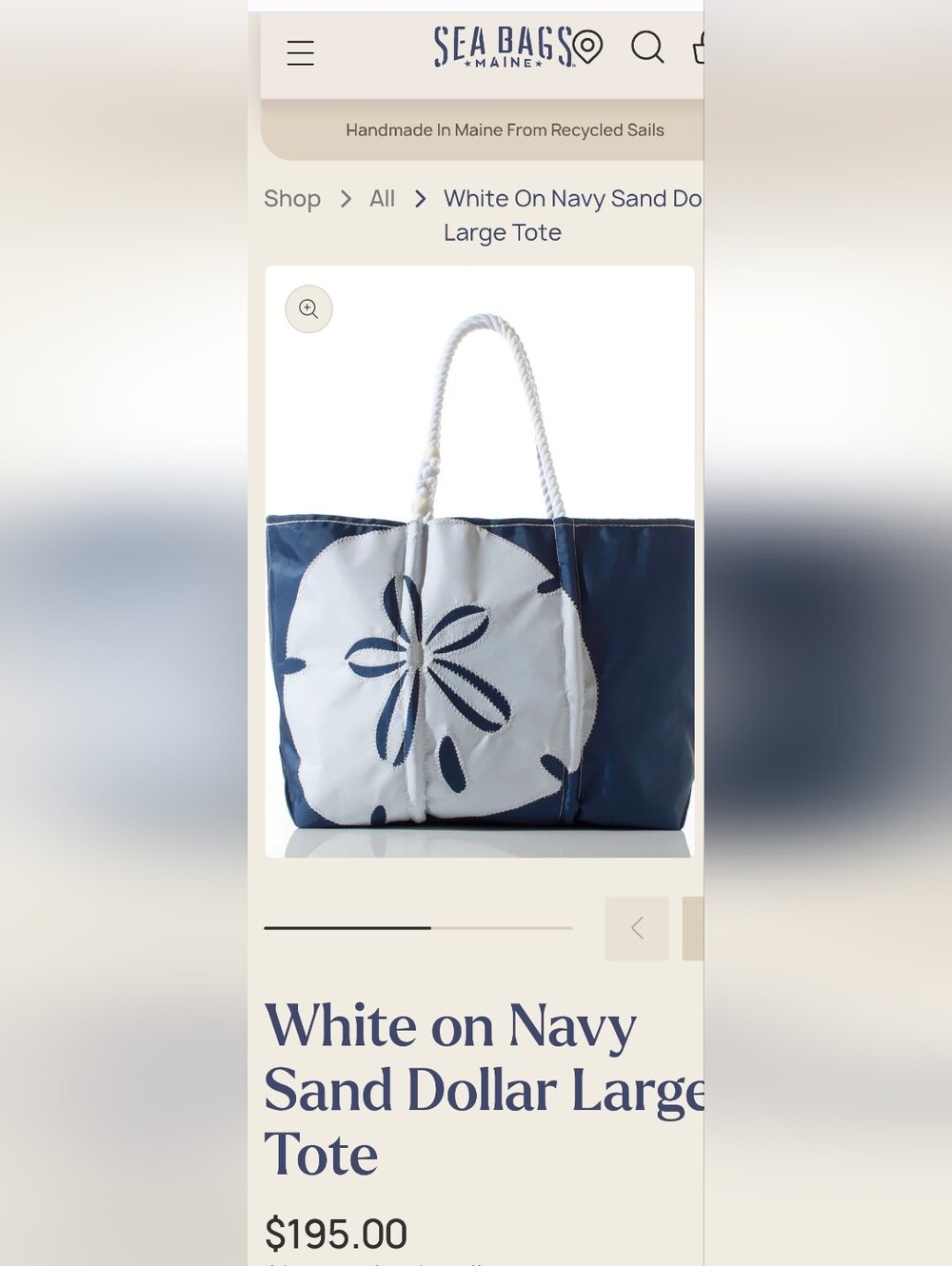 New Large Sea Bag Sand Dollar Tote Made In USA from Sails.